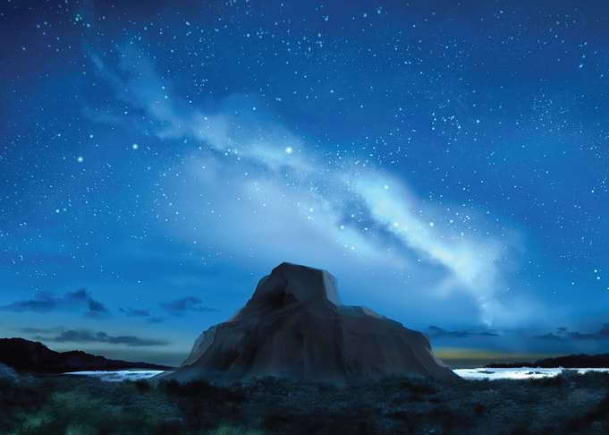 Starry Night Over Mountain Landscape