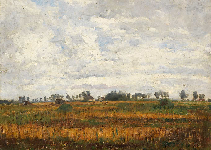 Impressionist Field Under Cloudy Sky