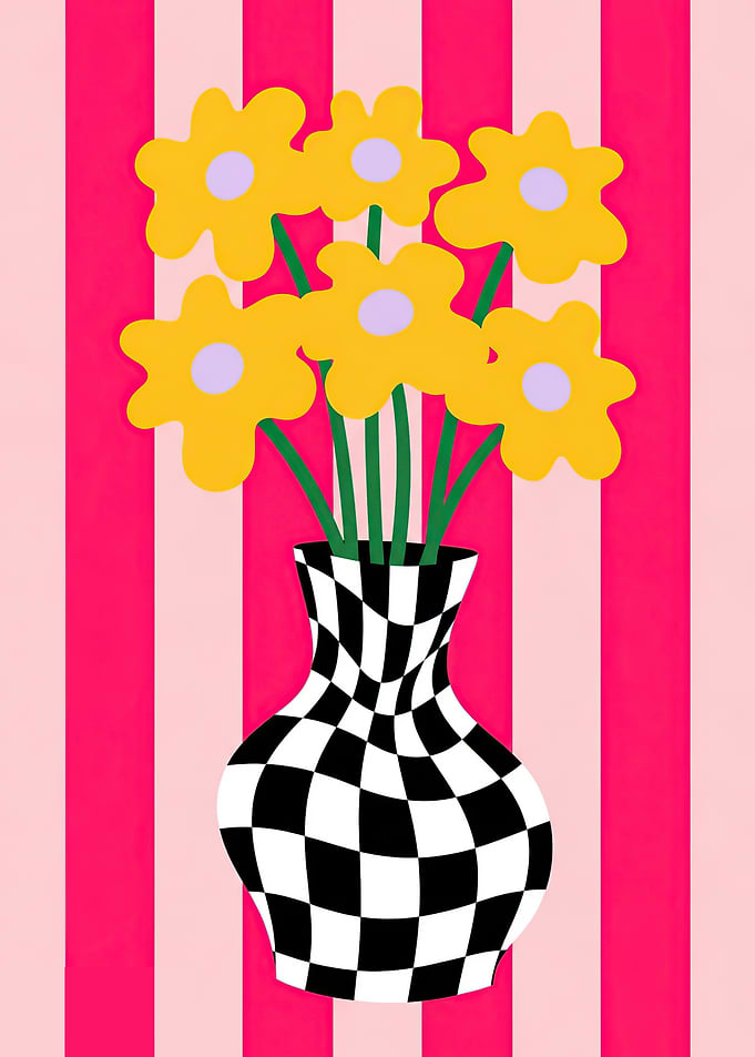 Whimsical Flowers in a Checkerboard Vase