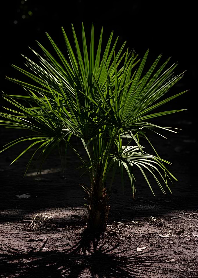 Young Palm Tree in Dark Soil