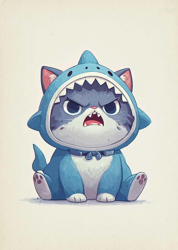 Grumpy Cat in Shark Costume
