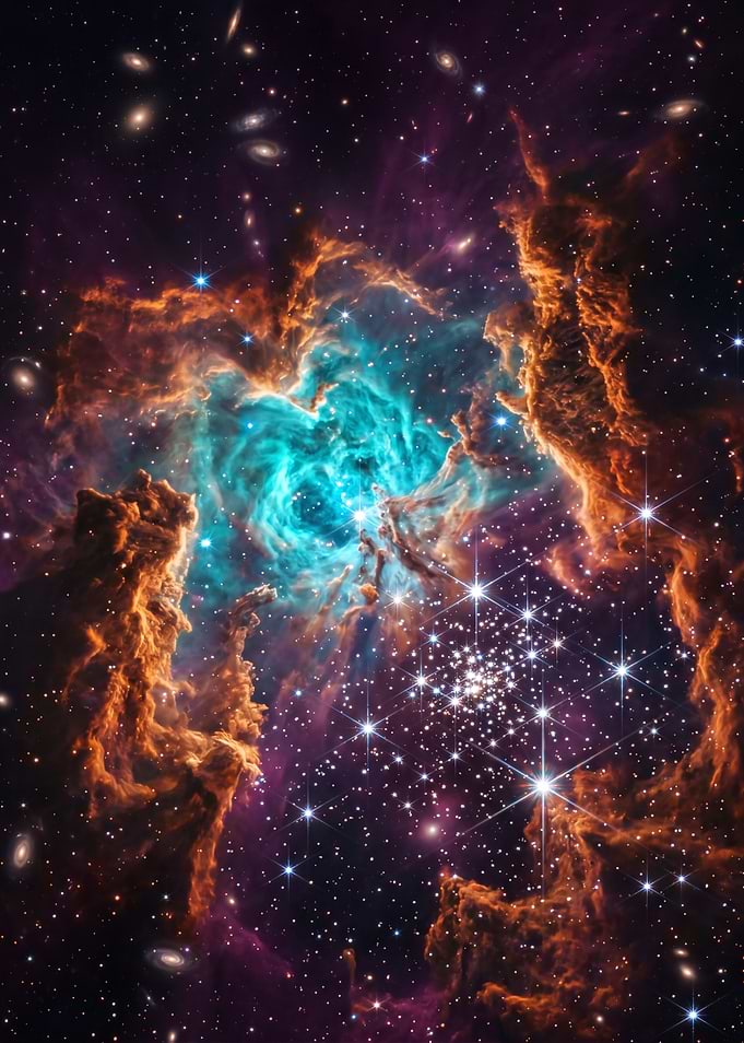Cosmic Nebula with Stars and Galaxies