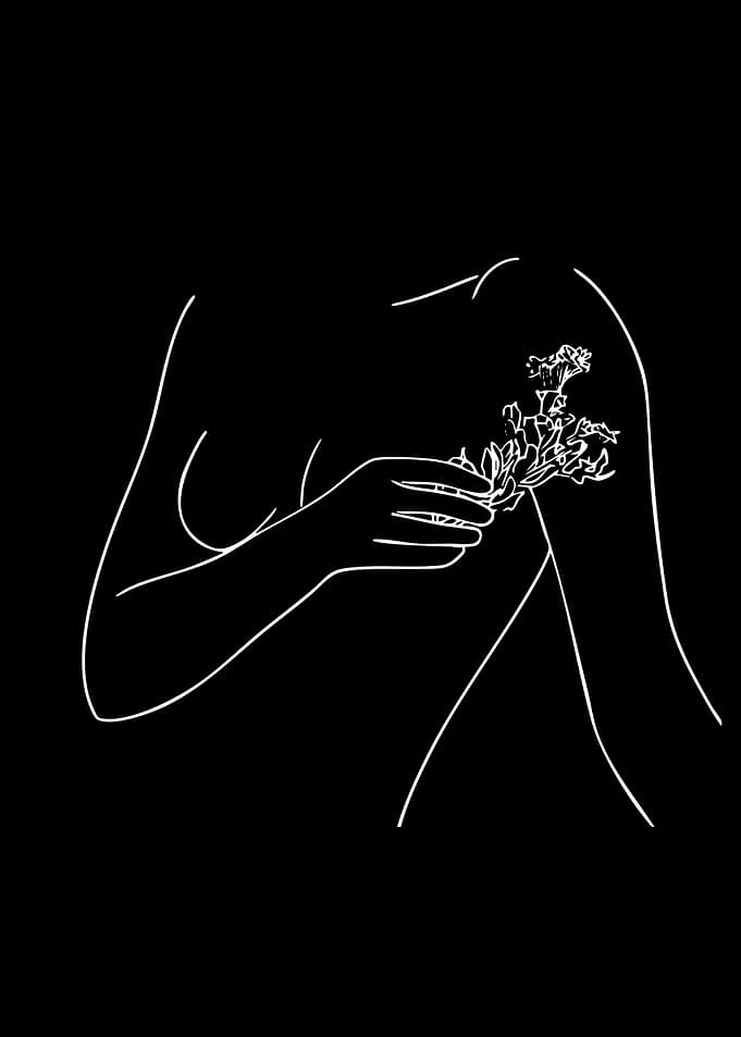 Minimalist Line Art of Woman with Flowers