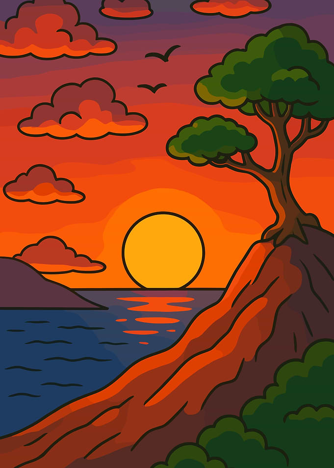 Sunset over the ocean with a tree