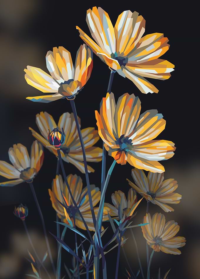 Abstract Yellow Cosmos Flowers