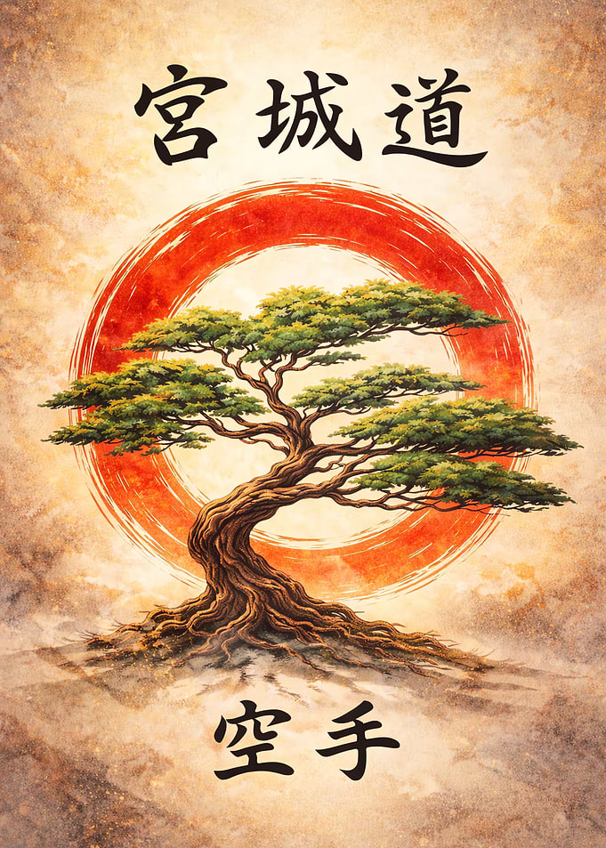 Bonsai Tree and Japanese Calligraphy