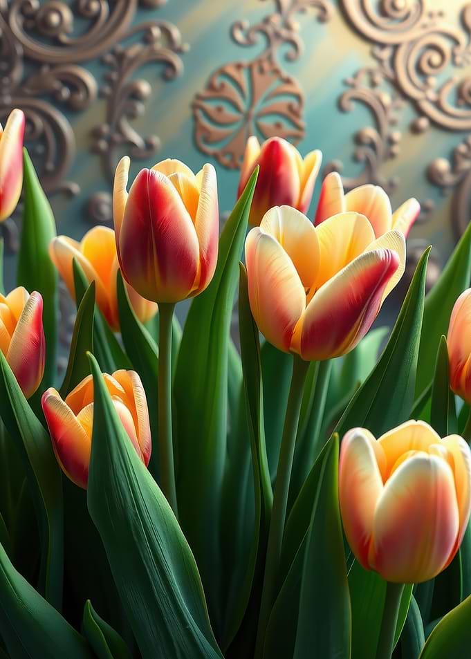 Close-up of Red and Yellow Tulips