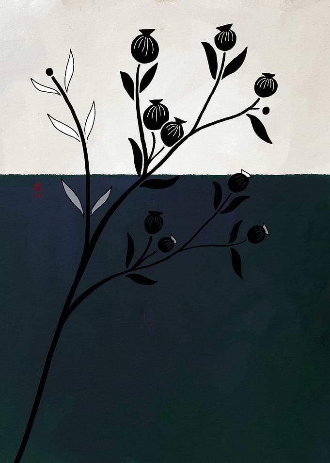 Minimalist Floral Branch with Pods 215