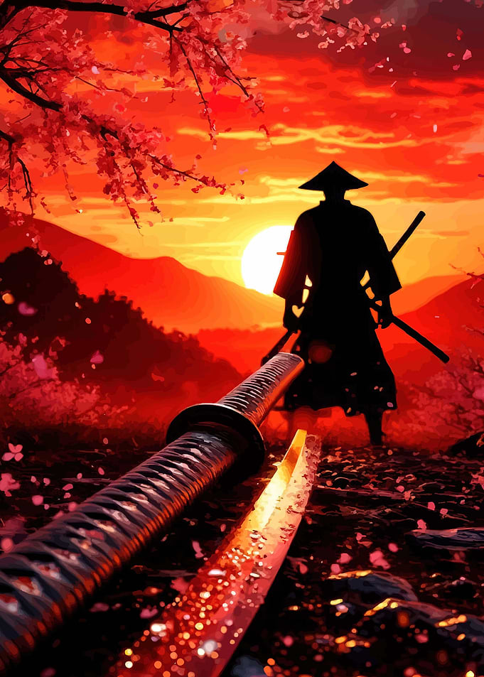 Samurai Sunset Cherry Blossoms