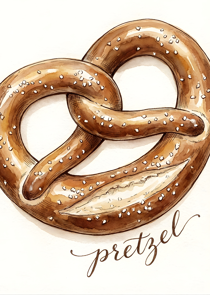 Watercolor Pretzel with Calligraphy