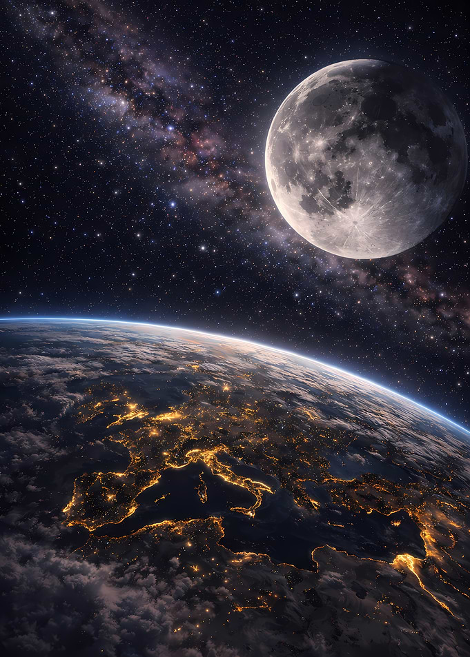 Earth, Moon, and Milky Way