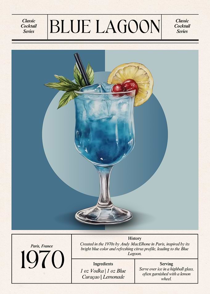 Vintage Blue Lagoon Cocktail – Classic 1970s Parisian Elegance