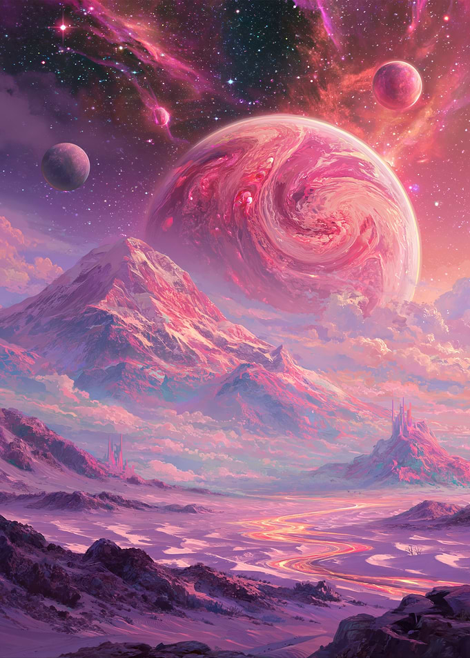 Pink Nebula and Alien Landscape