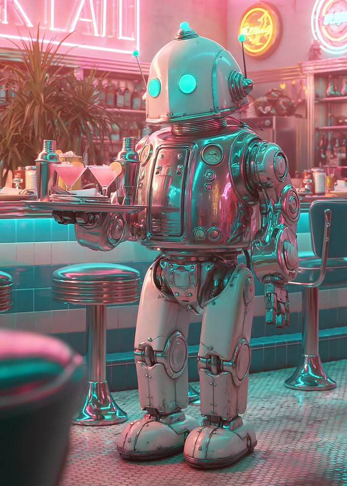 Robot bartender serving cocktails