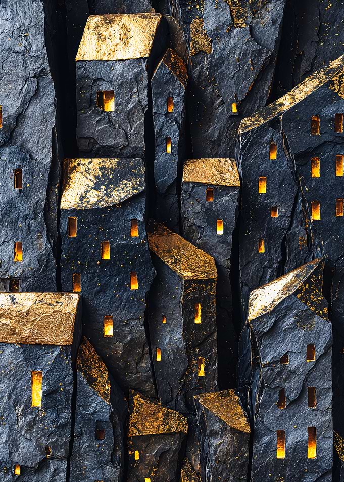 Gold Roof Stone Village Relief