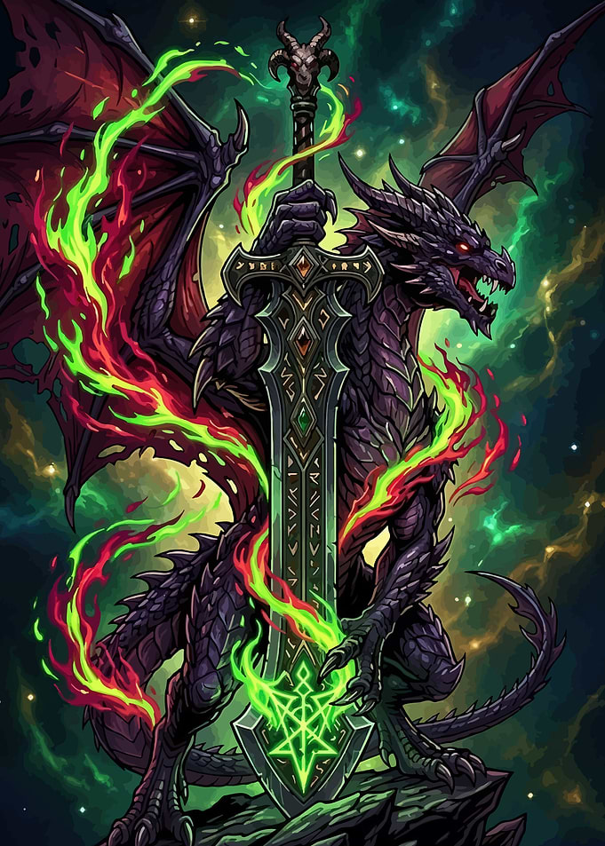 Dragon Holding a Magical Sword