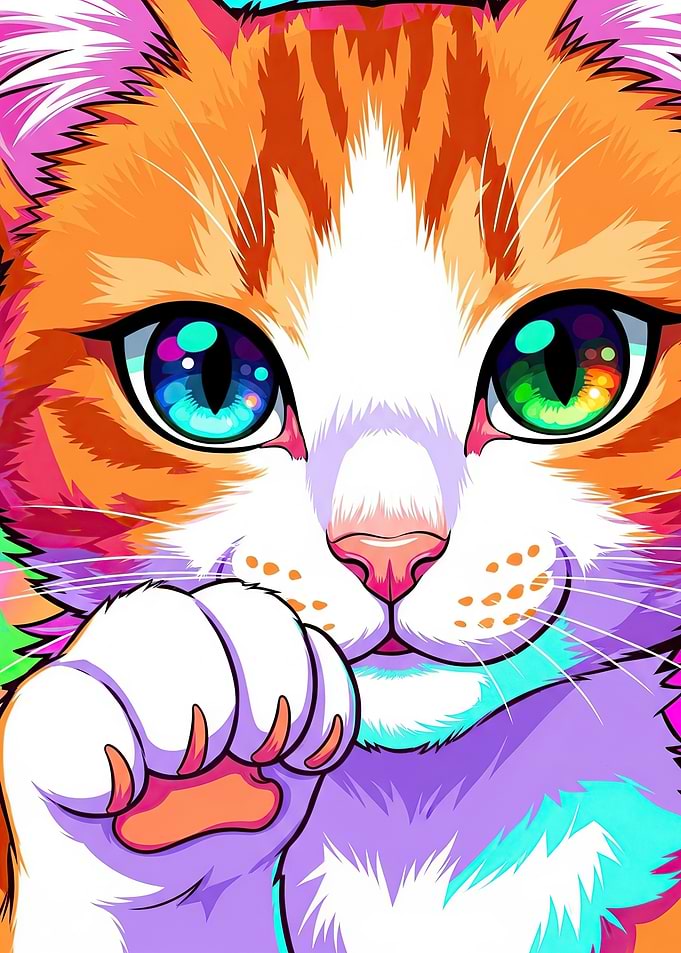 Vibrant Cat Portrait with Colorful Eyes