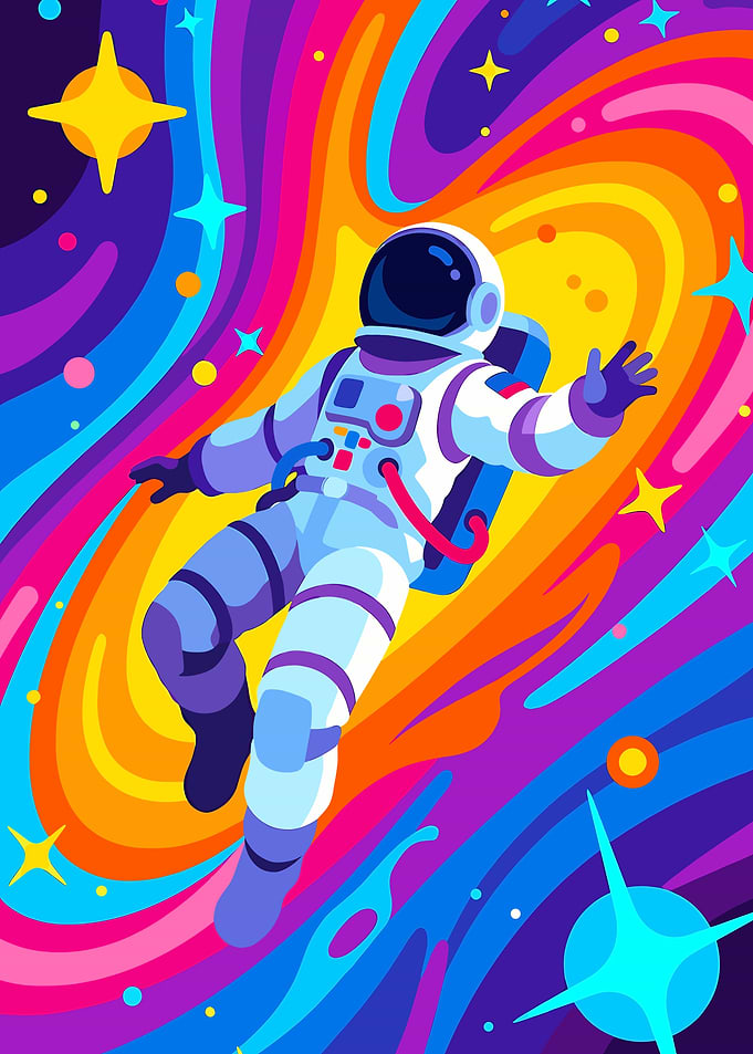 Astronaut floating in colorful nebula