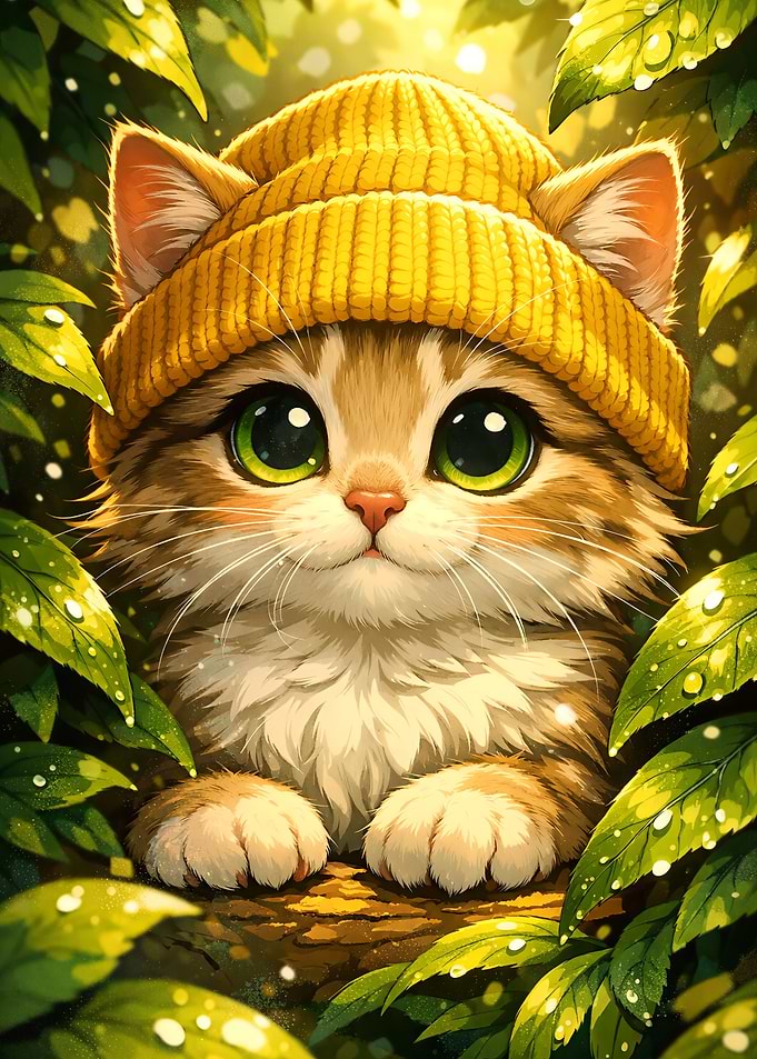 Cute Kitten in Yellow Beanie