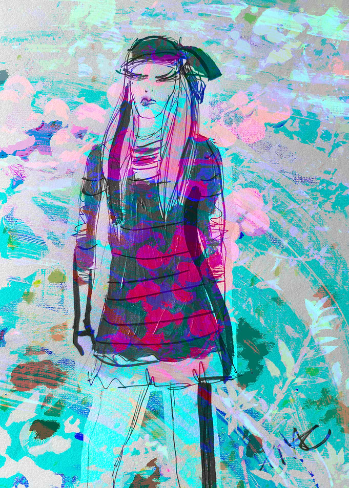 Fashion illustration with floral background