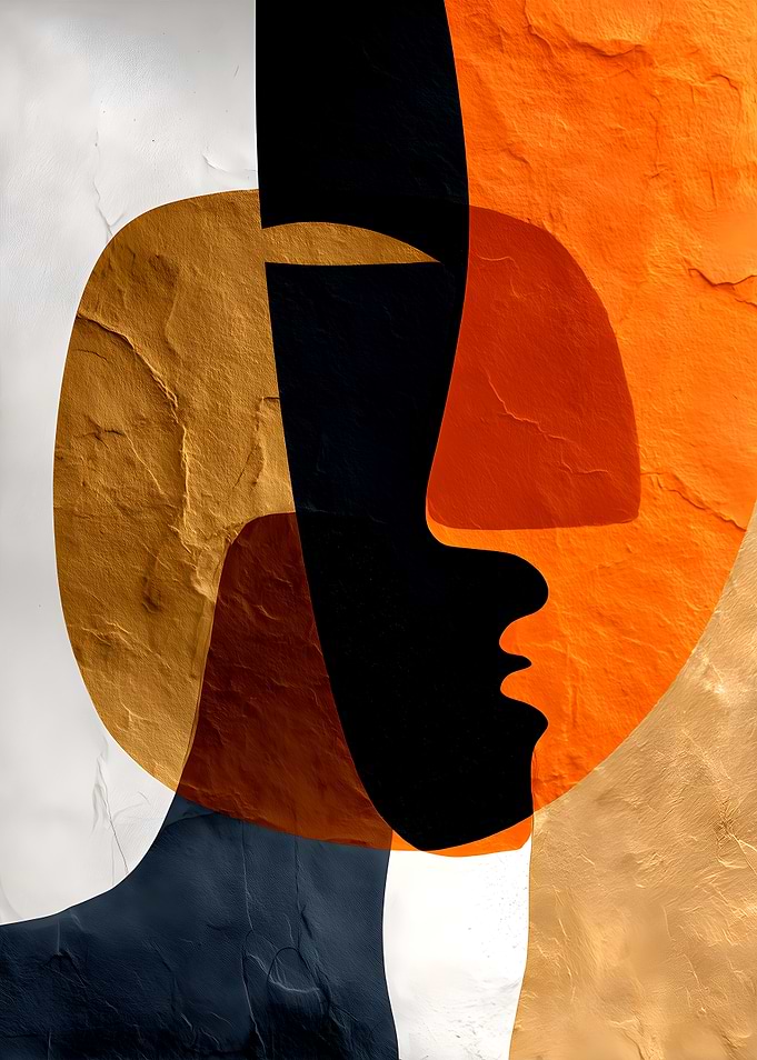 Abstract Face with Textured Overlays