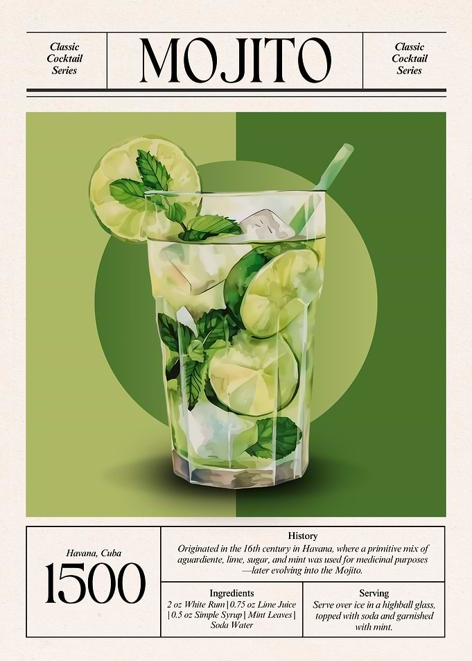 Vintage Mojito Cocktail – Classic Cuban Elegance