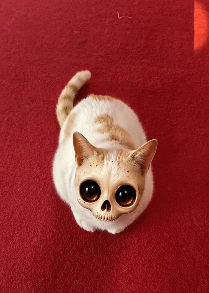 Cat with Skull Face and Big Eyes