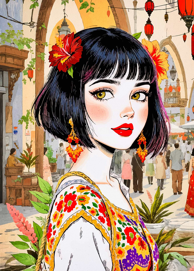 Anime Girl in Floral Dress