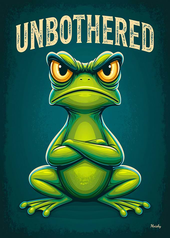 Unbothered Frog – Funny Attitude Cartoon Poster