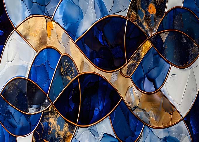 Abstract Blue and Gold Stained Glass Art