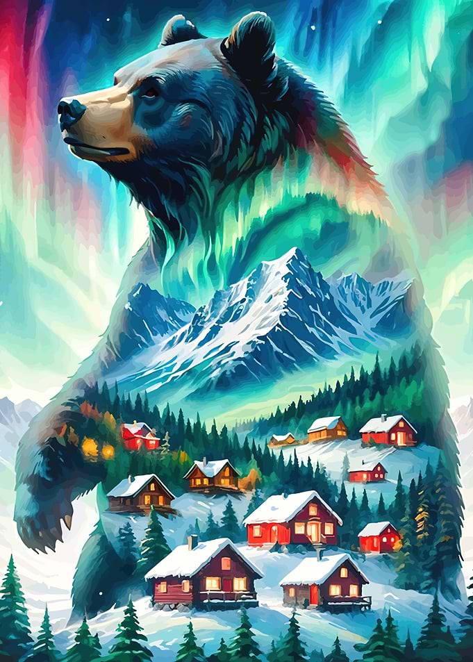 Bear Aurora Borealis Winter Village