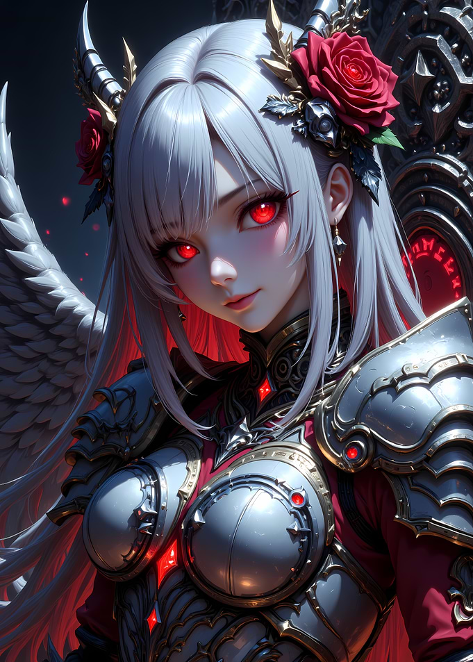 Anime Angel Warrior with Red Eyes