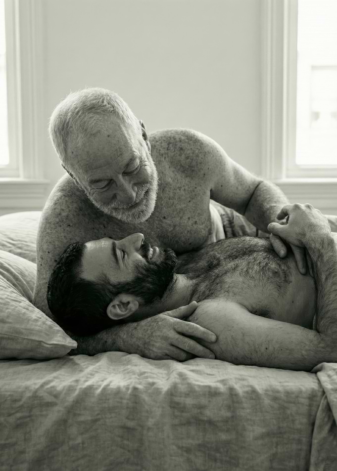 Gay Couple Smiling In Bed
