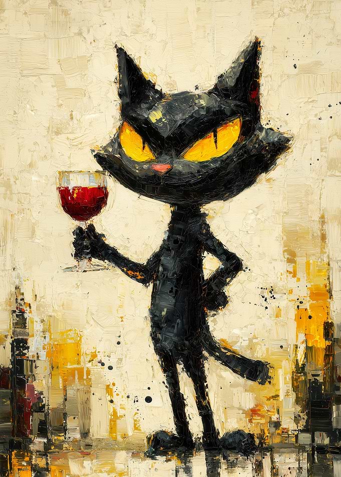 Black Cat Holding Wine Glass