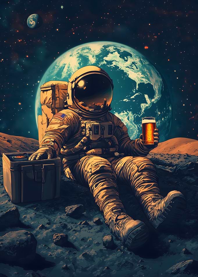 Astronaut enjoying beer on the moon