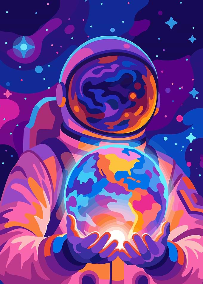 Astronaut holding Earth in space