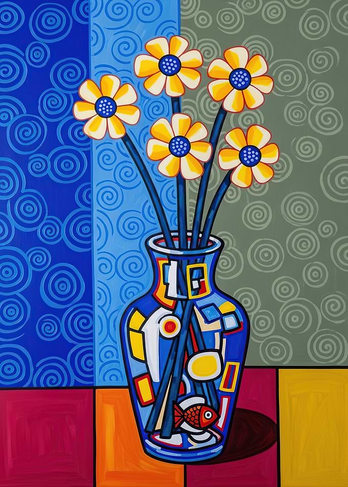 Vase with Flowers and Fish
