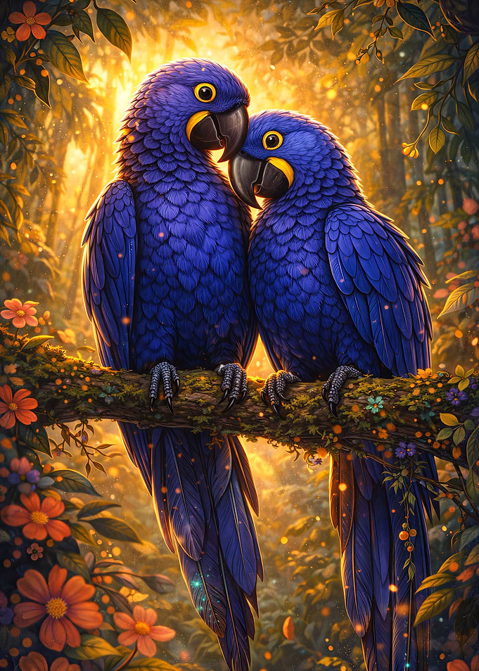 Two Blue Macaws in a Forest