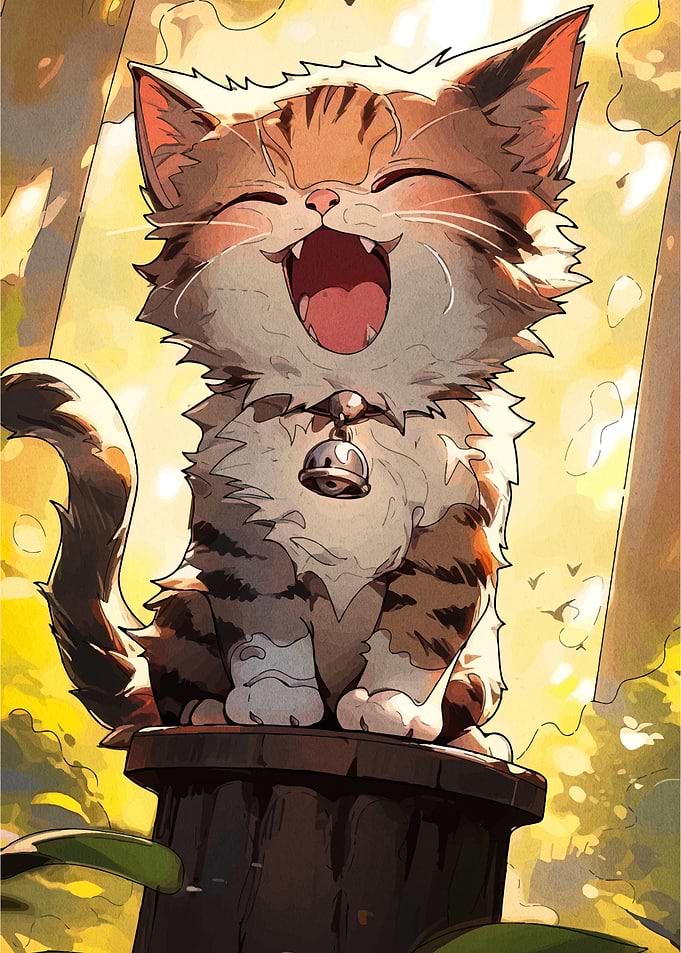 Joyful Tabby Cat with Bell