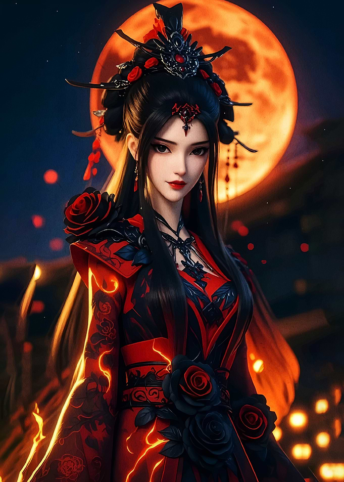 Anime Woman in Red and Black Outfit