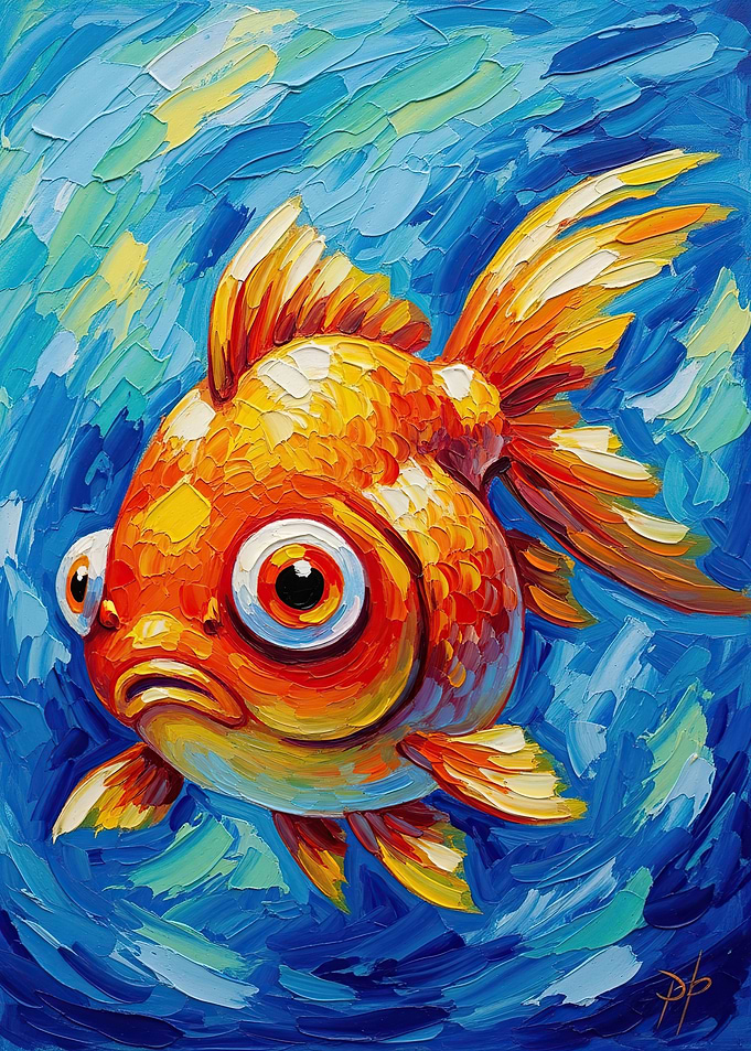 Whimsical Goldfish Painting
