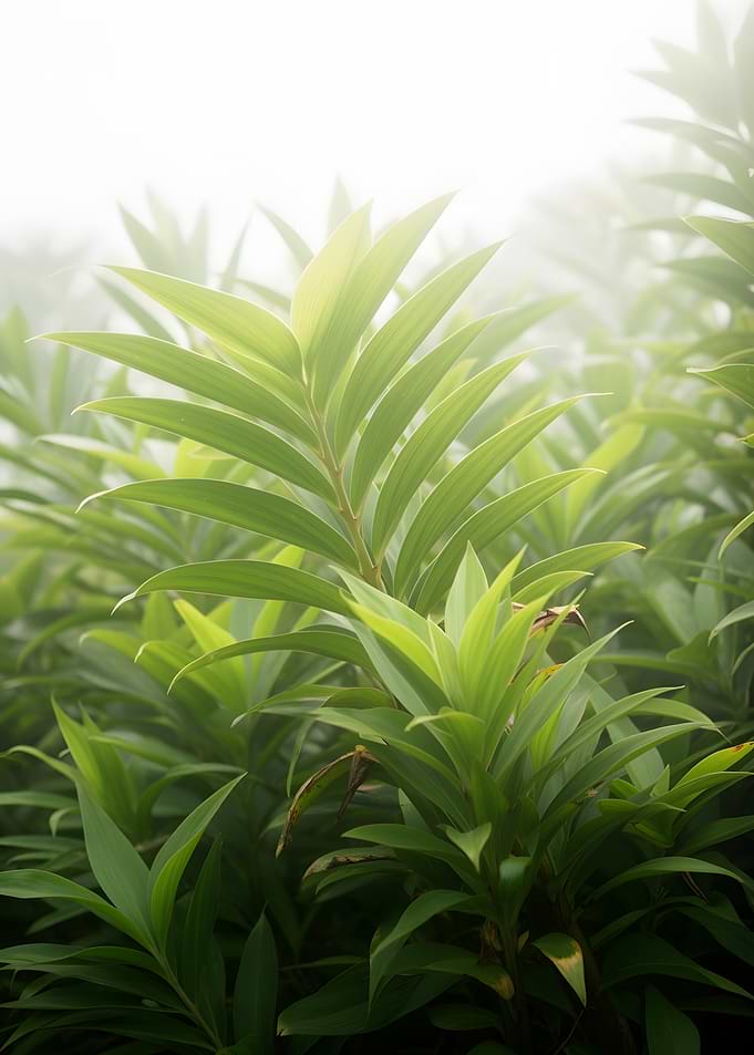 Lush Green Foliage in Fog