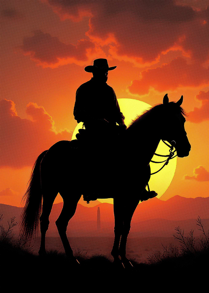 Cowboy dead Silhouette at Sunset red