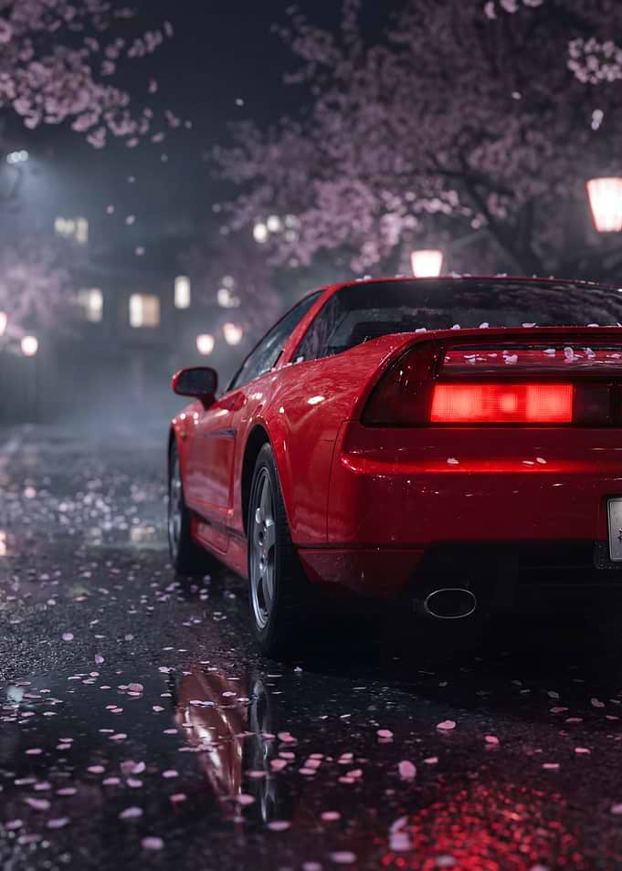 Nsx Sports Car Under Cherry Blossoms