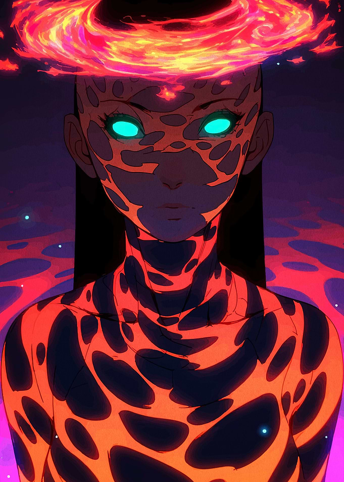 Fiery Being with Glowing Eyes