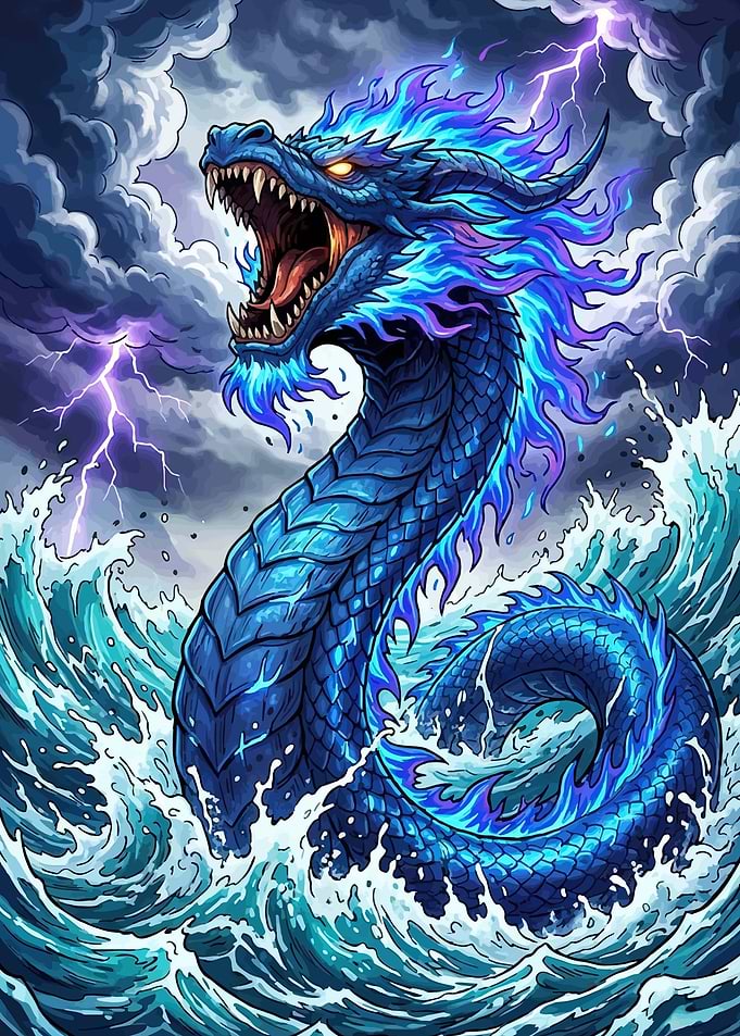 Blue Dragon in Stormy Seas