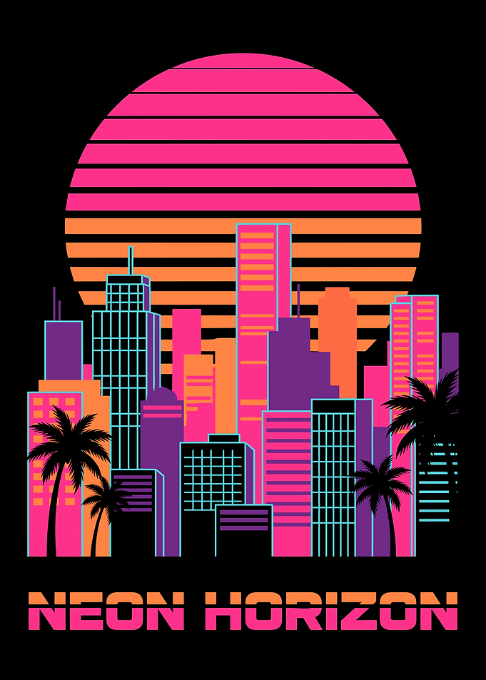 Neon Horizon Cityscape with Sunset