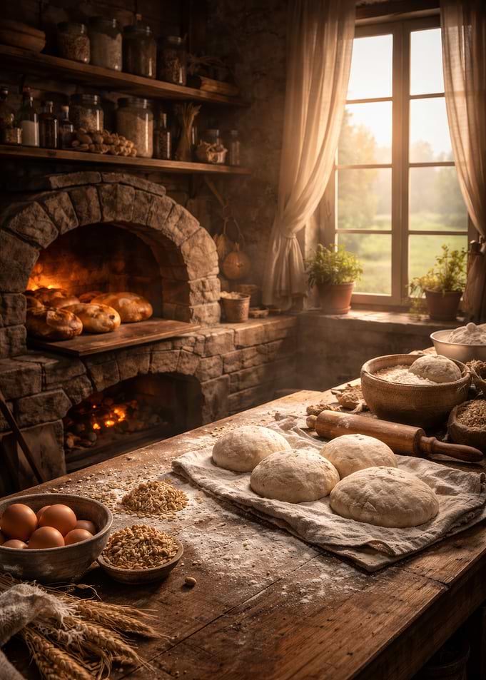 Rustic Bakery Scene with Fresh Dough