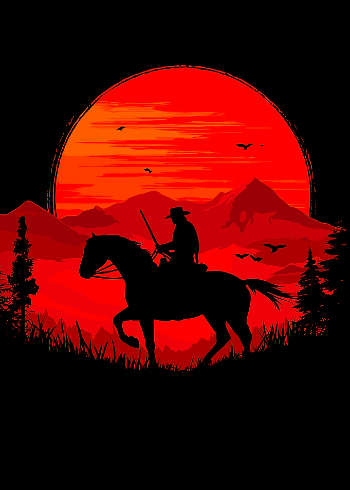Cowboy Riding Horse at Sunset