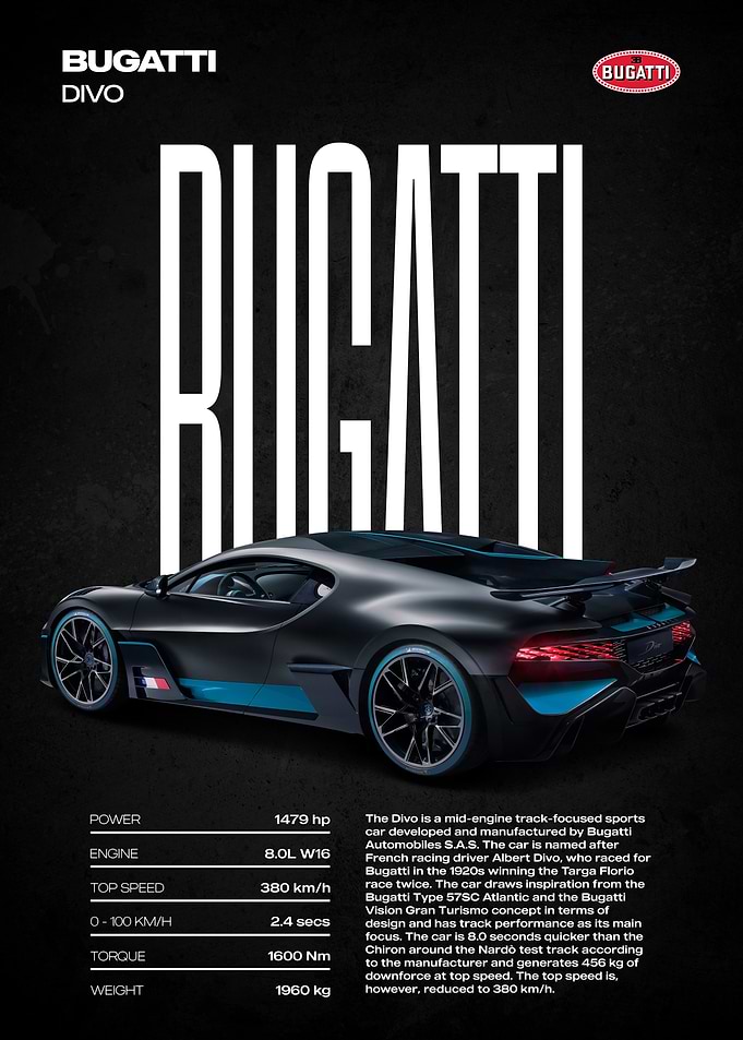 Bugatti Divo Car Poster